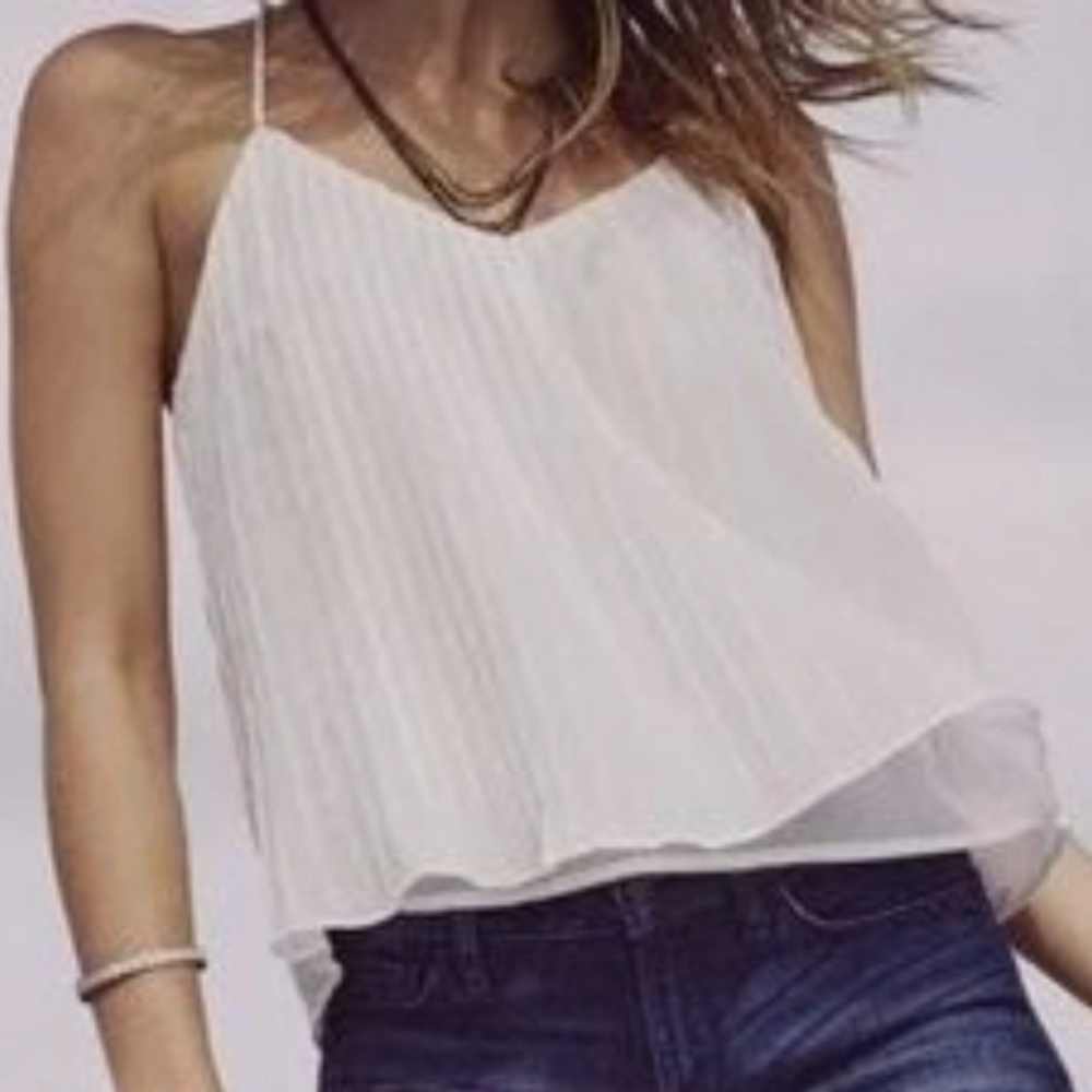 Abercrombie and fitch A&F Pleated Accordion White Lined Tank Top Shirt Medium